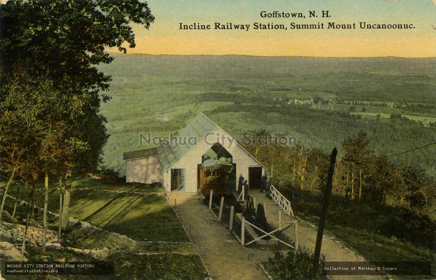 Postcard: Goffstown, New Hampshire. Incline Railway Station, Summit Mount Uncanoonuc